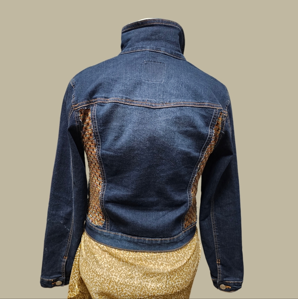 Denim Jacket With Gold Patterned Panels - image 2